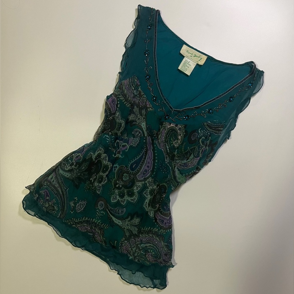 vintage rené derhy turquoise beaded top